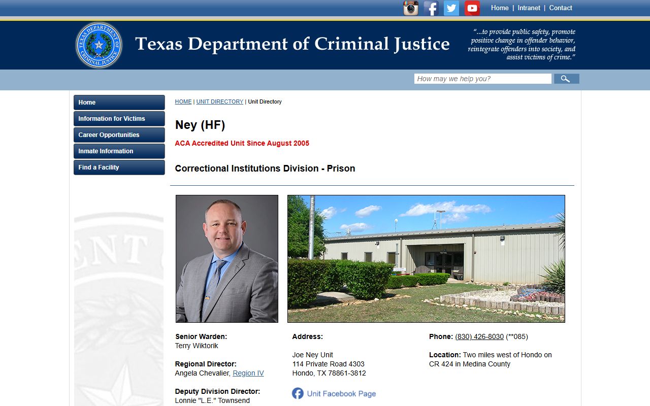 Joe Ney Unit inmate search and TDCJ facility records