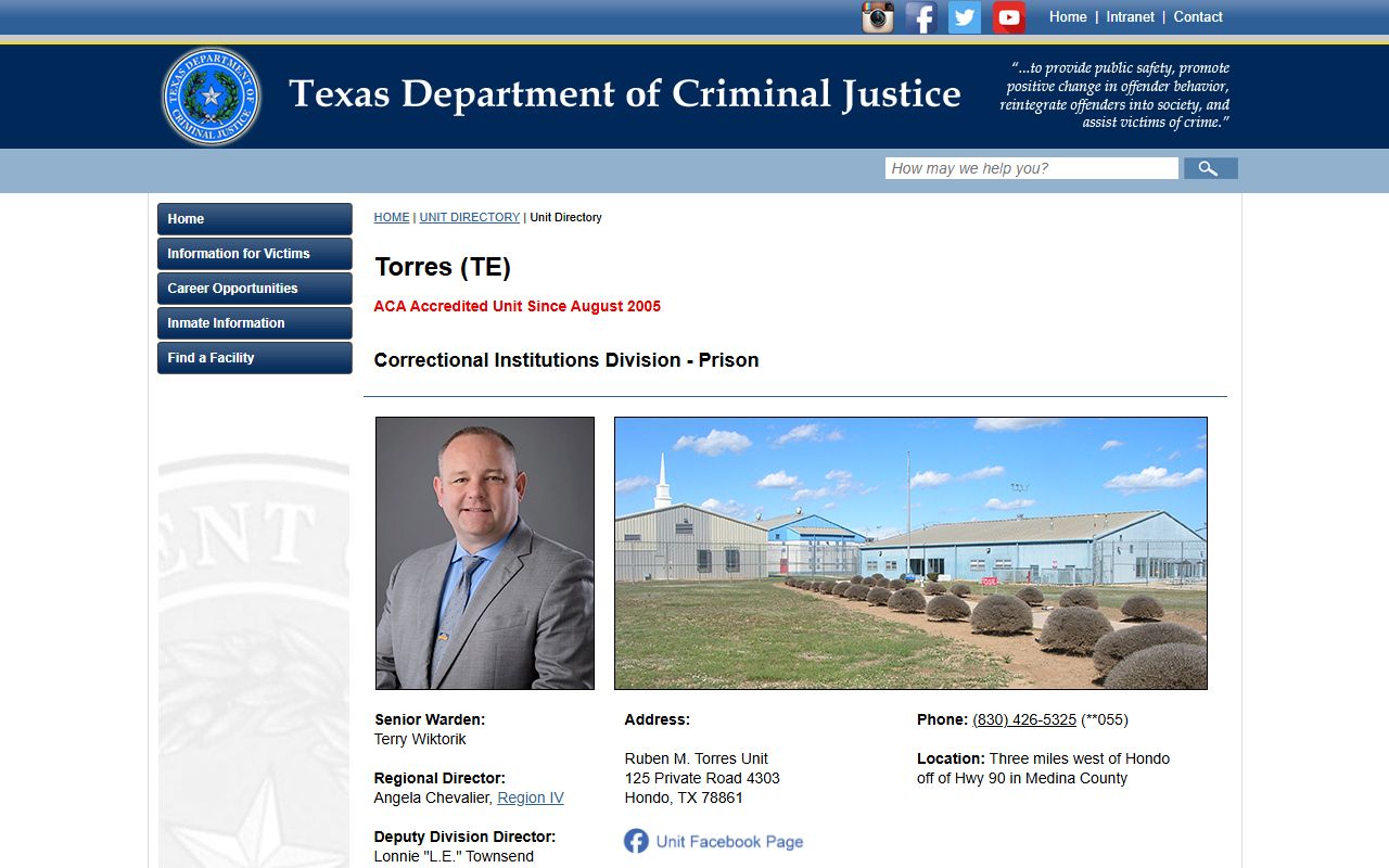 Ruben M. Torres Unit inmate lookup and TDCJ facility records